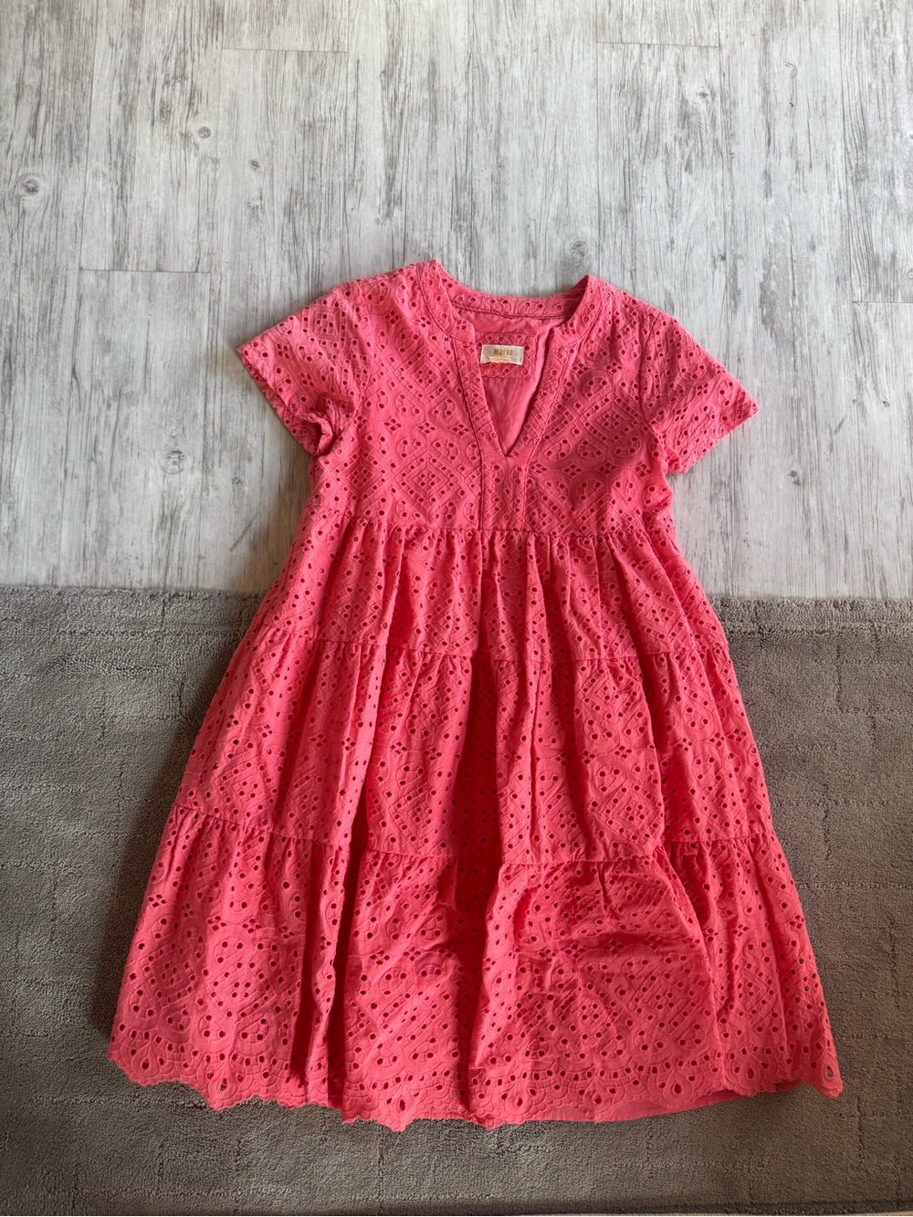 Maeve Coral Eyelet Tiered Dress